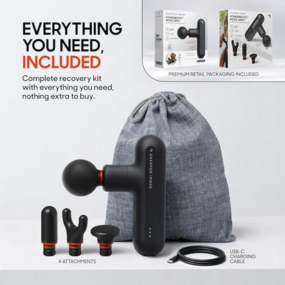 Sharper Image Powerboost Move Aero [New 2026 Version] Mini Deep Tissue Percussion Massage Gun| Muscle Recovery & Pain Relief Massage Tool| Full Body Back & Shoulder Massager| Travel Gift for Men Women - color: Gunmetal Grey