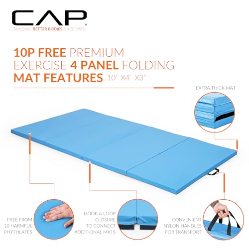 CAP Barbell All Purpose Folding Anti Tear Exercise Training Aerobic Fitness Gym & Gymnastics Balance Mat | Multiple colors - color: Blue, style: 10' x 4' x 3.0" Thick