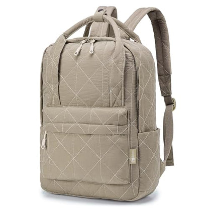 40X30X10 Personal Item Travel Backpack Carry On Luggage Flight Approved Quilted Puffer 14'' Laptop Backpack Daypack - color: Khaki