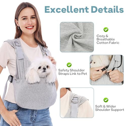 Supet Dog Carrier Sling for Small Dogs, Hands Free Adjustable Soft Cotton Puppy Chest Bag Carrier, Anti-Anxiety & Back Pain Relief Pet Front Pack (Grey, Regular) - color: Grey, size: Regular (0-7 LBS)