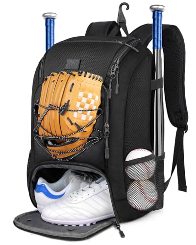 MATEIN Youth Baseball Backpack, Softball Bat Bag with Shoes Compartment - color: Black, size: 29L