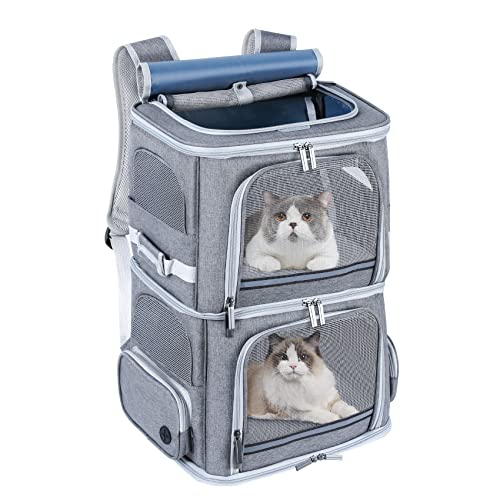 Double Cat Carrier for 2 Cats,Dog Backpack Carrier for Medium Dogs,Double Compartment Pet Carrier Backpack for Dual Pets,for Outdoor Traveling/Stroll and Picnic - color: Grey