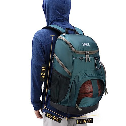 MIER Gym Backpack 40L Basketball Backpack with Ball Compartment & Shoes Storage Multi-Functional Sports Soccer Bag Large Equipment Back Pack Volleyball Backpacks for Men Women - color: Dark Green