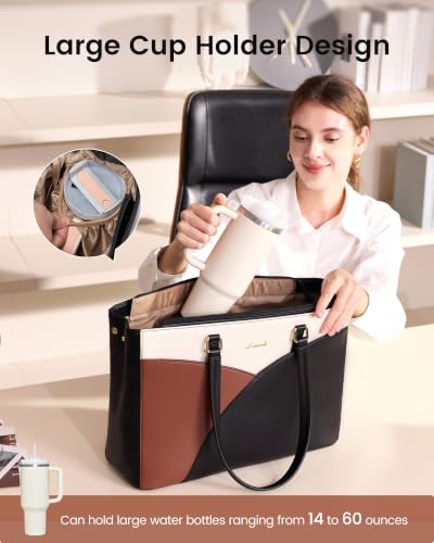 LOVEVOOK Laptop Bag for Women Laptop Tote Bag,15.6 Inch Black-White-Brown - color: Black-white-brown, size: 15.6 Inch