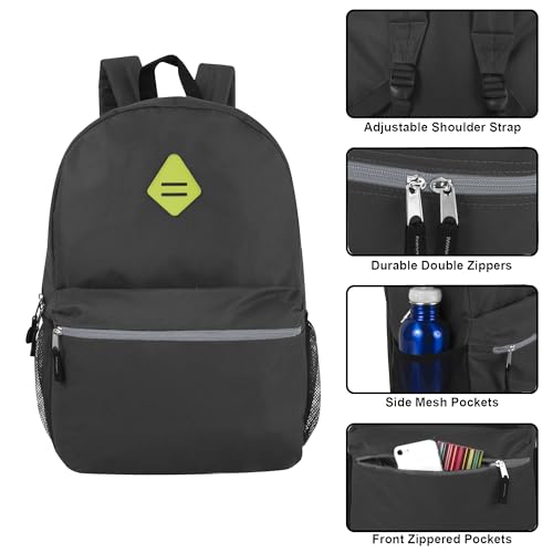 Trail maker Large School Backpacks with Mesh Side Pockets – Classic 19 Inch Solid Color Backpacks for Kids, Men, Women, Travel (Black & Yellow) - color: Black & Yellow