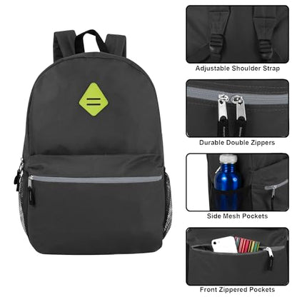 Trail maker Large School Backpacks with Mesh Side Pockets – Classic 19 Inch Solid Color Backpacks for Kids, Men, Women, Travel (Black & Yellow) - color: Black & Yellow