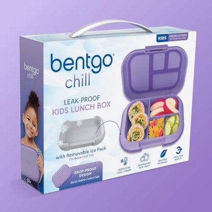 Bentgo Chill Kids Leakproof Lunch Box - 4-Compartment Bento Box with Built-In Ice Pack, 3.3 Cup Capacity, BPA-Free, Microwave & Dishwasher Safe Tray, Ages 3–7 (Purple) - color: Purple