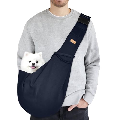 CUBY Dog and Cat Sling Carrier, Hands Free Reversible Pet Papoose Bag, Soft Pouch Adjustable, Suitable for Puppy Cats for Outdoor Travel (Blue, M-Adjustable Strap) - color: Blue, size: M