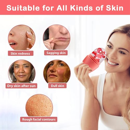XHJRI Ice Face Roller Massager,Ice Cube Roller for Face, Eyes and Neck Naturally Conditioning and Skin Care,De-Puff Eye Bags,Reduce Migraine Pain,Reusable Massage Silicone Ice Mold (New Pink) - color: New Pink