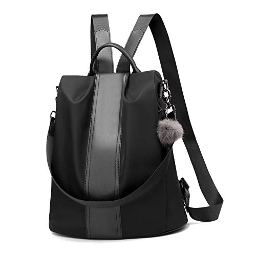 PINCNEL Women Backpack Purse Waterproof Nylon Anti-theft Rucksack Lightweight Shoulder Bag - color: Black, size: Large