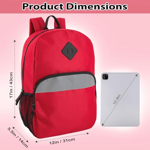 Trail maker 17" Backpack – Reflective School Backpack with Padded Straps, Water Bottle Pockets for Kids & Adults, School Travel Camp (Red) - color: Red