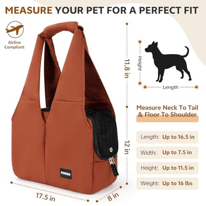 Dog Purse Carrier for Small Dogs and Cats, Soft-Sided Pet Tote Bag with 6 Large Pockets, Collapsible Travel Puppy Carrier, Fits Pets up to 16 lbs (Caramel, 17.5" L x 8" W x 12" H) - color: Caramel, size: 17.5"L x 8.0"W x 12.0"H