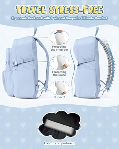 Lightweight Backpack for College & High School Backpack With Lots of Pockets Cute School Bag for Girls Boys, Large Capacity Bookbag for Women Men, Waterproof Teens Casual Daypack Backpack(Blue) - color: Milky Blue