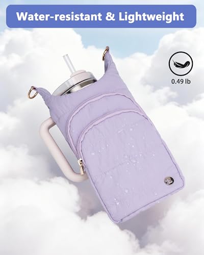 Water Bottle Holder with Strap for 30/32 oz, Crossbody Water Bottle Carrier Bag with RFID Blocking Phone Pocket - color: Purple