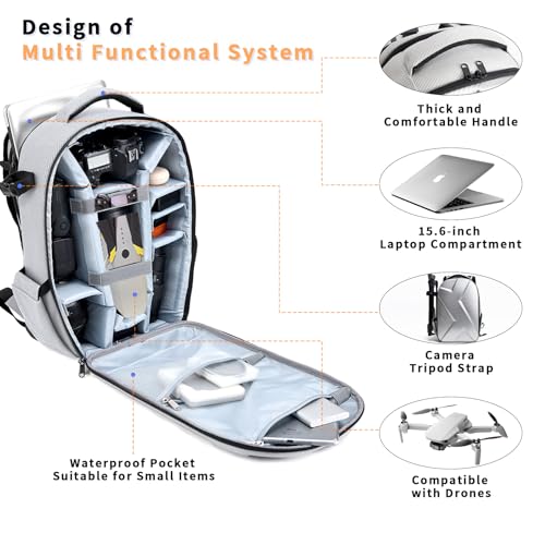 Camera Backpack Hard Shell Imitation Carbon Fiber DSLR, Waterproof Shockproof w/15.6" Lap Comp for Photo, Travelers & Daily. - color: Silver Gray