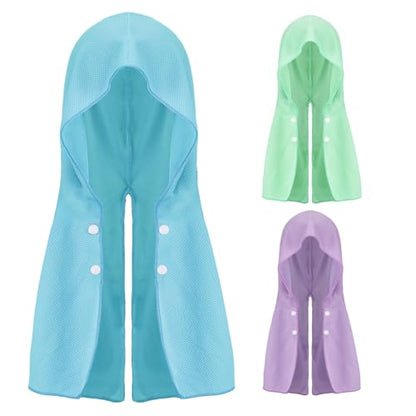 Acostop 3 Pcs Long Lasting Cooling Hoodie Towels for Neck and Face- Absorbent & Quick Drying Cooling Towel Wraps for Women, Sun Protection in Summer Extreme Heat Hot Weather (Blue, Purple, Green) - color: Blue, Purple, Green
