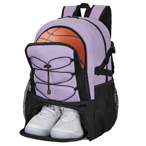 Goloni 40L Basketball Bag,Large Basketball Backpack with Ball Compartment & Shoe Compartment,Backpack for Soccer,Volleyball - color: Light Purple