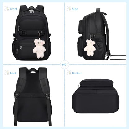 KBTYE School Backpack for Kids Girls Cute Travel Backapck for College Women Men Casual Laptop Bookbag for Teen Student(Black) - color: Black