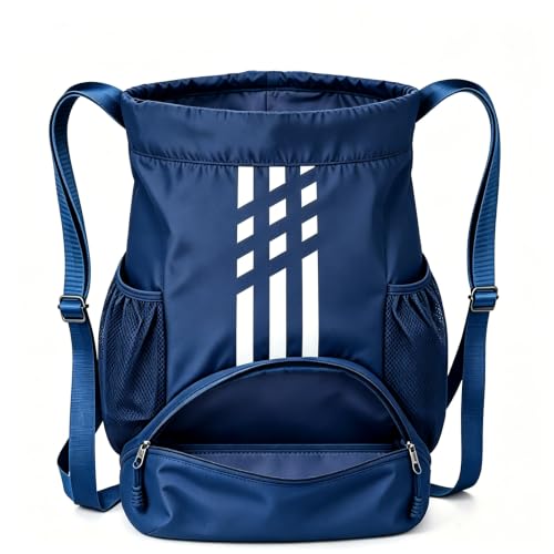 Soccer Bag, Youth Soccer Basketball Bag with Compartments Drawstring Backpack for Football Volleyball Gym Training (Blue) - color: Blue