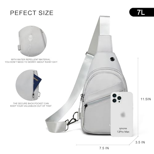 LATMAP 7L Sling Bag For Women Faux Leather Anti Theft Small Casual Daypack Backpack Fanny Pack Crossbody Chest Bags Purse Waterproof Light Grey - color: 7l-nylon-light Grey