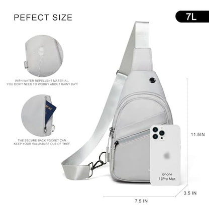LATMAP 7L Sling Bag For Women Faux Leather Anti Theft Small Casual Daypack Backpack Fanny Pack Crossbody Chest Bags Purse Waterproof Light Grey - color: 7l-nylon-light Grey