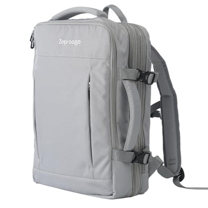 Travel Backpack, Expandable Large Capacity Business Work, Water Repellent Carry On Daypack with USB Charging Port, Fit 17 Inch Laptop, Bag for Men and Women, Grey - color: Grey