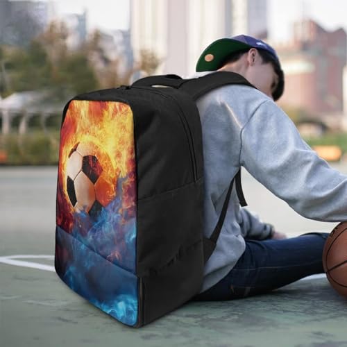 18.5in Basketball Backpack Basketball Bag with Shoe Compartment & Ball Holder, Waterproof Bag for Soccer Volleyball - color: Realistic Soccer Flame Print