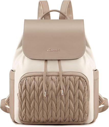 LOVEVOOK Backpack Purse for Women,Small Backpack for Women for Travel Work,Cute Backpack Daypack With Anti-theft Pocket,14 Inch Fashion Ladies Backpack for Daily College Shopping - color: Off White & Khaki, size: 14 inch