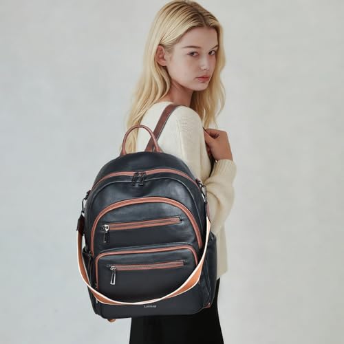 LATMAP Backpack Purse for Women Laptop Backpack, Leather Travel Back Pack Shoulder Bag Teacher College Daypack Work Handbag fits 14" Laptop, Black with Brown - color: Style1-black&brown