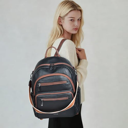 LATMAP Backpack Purse for Women Laptop Backpack, Leather Travel Back Pack Shoulder Bag Teacher College Daypack Work Handbag fits 14" Laptop, Black with Brown - color: Style1-black&brown