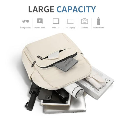16 Inch Laptop Backpack for Men, Business Work Backpack for Everyday Commute, Waterproof Travel Office Computer Bag, Beige - color: Beige Soft Sheel