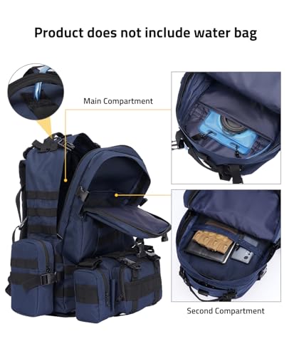 CVLIFE Tactical Backpack Military Army Rucksack 60L Large Assault Pack Detachable Molle Bag, Blue - color: Blue