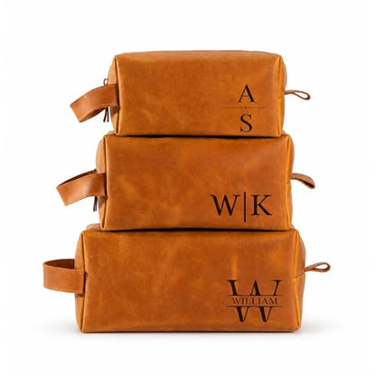 Motiwear Custom Leather Toiletry Bag for Men Personalized Dopp Kit Travel Grooming Organizer Gift for Him Stylish - Light Brown - color: Light Brown