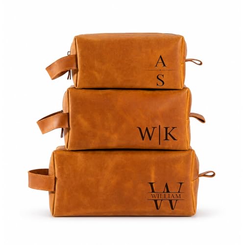 Motiwear Custom Leather Toiletry Bag for Men Personalized Dopp Kit Travel Grooming Organizer Gift for Him Stylish - Light Brown - color: Light Brown