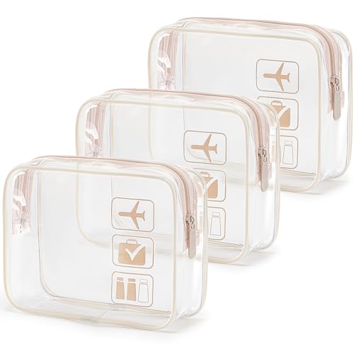 MODENGKONGJIAN TSA Approved Toiletry Bag, 3 Pcs Clear Toiletries Bags Quart Size Travel Makeup Cosmetic Bag for Women Men, Carry on Airport Airline Compliant Bag (Flesh Pink) - color: Flesh Pink