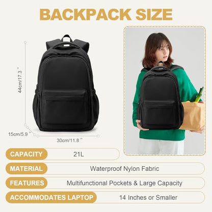 Lightweight School Backpack for Women Men, Black Laptop Travel Casual Daypack College Secondary School Bags Bookbag for Teenage Girls Boys - color: Black