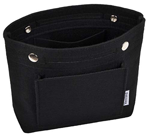 Vercord Mini Slim Small Felt Purse Organizer Insert Inside Handbag Tote Pocketbook for Women Black - color: A-Mini-Black