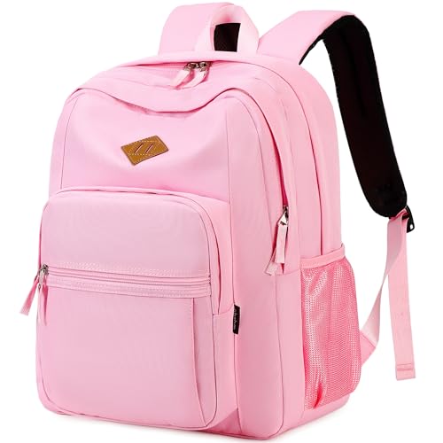 abshoo Girls Solid Color Backpack For College Women Water Resistant School Bag (Pink) - color: New Pink, size: Medium