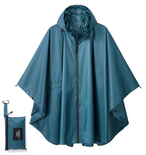 Fashion Hooded Rain Poncho Waterproof Raincoat Jacket with pocket for Women/Men/Adult - color: Deep Blue