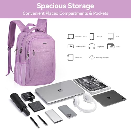 Voova Travel Laptop Backpack, Business Work Laptop Backpack for Women & Men with USB Charging Port, Waterproof Slim Durable College Computer Bag Fits 15.6 Inch Laptops and Notebook, Purple - color: Purple