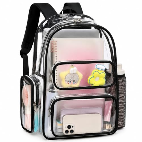 CAMTOP Clear Backpack Heavy Duty Transparent Bag for Stadium Events See Through BookBag for Student School Work Festival Sport Travel (Black) - color: All Black, size: Medium-17‘’
