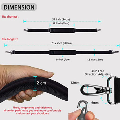 ZINZ 79 inch Shoulder Strap, Extra-thick Fixed Cushion Pad and Dual Clasps Universal Replacement Strap with Metal Swivel Hooks for Laptop Bags, Luggage Bags, Camera, Crossbody (200cm,Black) - color: Black