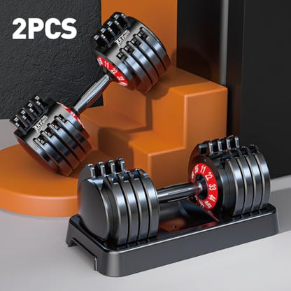 Adjustable Dumbbell Set of 2, 110lbs/50lbs Free Weights Dumbbell Set, 5-in-1/10-in-1 Quick-Lock Hand Weights, 25lbs/55lbs Pair with Anti-Slip Texture Handle, Weight Set For Home Gym Suit both Men and Women - color: Red 55LB Set of 2（Round）5 in 1