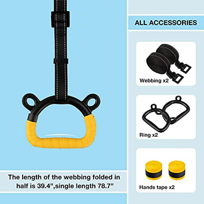 EXQ Home Kids Gymnastic Rings Pull up Rings for Chlidren Exercise,Indoor Gym Ring,Kids Gymnastics Rings with Adjustable Straps,Load Bearing 220lb(NO Bar) - color: Yellow-1
