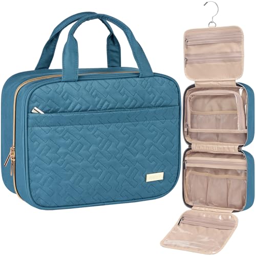 NISHEL Travel Toiletry Bag for women, Portable Hanging Organizer for Travel-Sized Shampoo, Conditioner, Brushes Set, Makeup Accessories, Medium Size, Lake-Blue - color: Lake-Blue, size: Medium