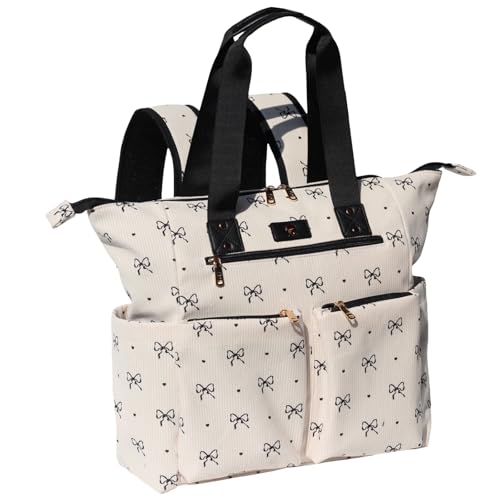 ESVAN Diaper Tote Bag Totepack Backpack 2 in 1 for Women Multifunctional Large Capacity with Insulated Pockets Travel | Multifunctional - color: Corduroy Bow