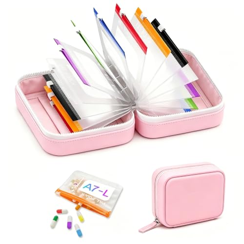 Waterproof Pill Organizer Set, Waterproof Pill Pouch Set, Large Pill Storage with 14 Color-Coded Pouches and Zipper, Reusable Travel Medicine Organizer for Vitamins Supplements Fish Oils (Pink) - color: Pink