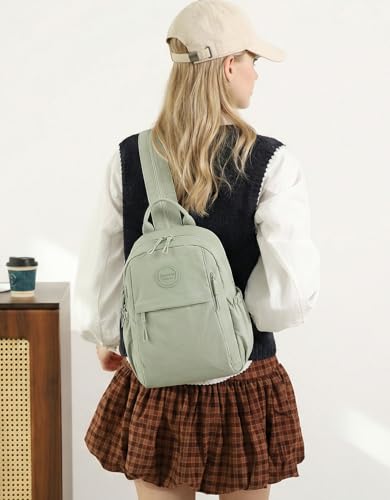 Mini Backpack for Women Nylon Small Backpack Purse Crossbody Sling Bag Convertible Backpack Casual Shopping Daypack (Light Green) - color: Light Green