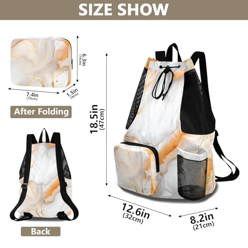 Drawstring Bags For Men Women Climbing Gym Bag With Pockets String Bag Waterproof Marble White Orange - color: Color 23