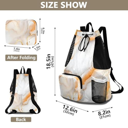 Drawstring Bags For Men Women Climbing Gym Bag With Pockets String Bag Waterproof Marble White Orange - color: Color 23